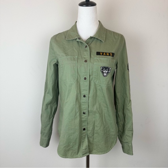 Vans Other - Vans Military Green Utility Shirt Sz S Embroidered Patches 100% Cotton